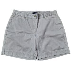 Lands' End Women 10 Beige Khaki Flat Front Uniform Cotton Stretch Shorts